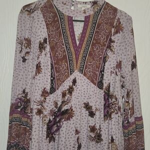 Boho Floral Long Sleeve V-Neck Blouse | Peasant Top